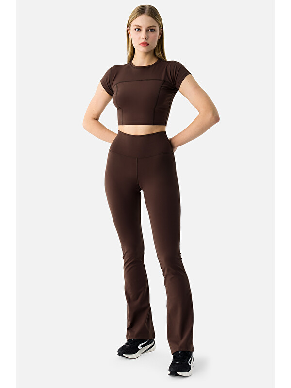 Superstacy Liora Yumuşak Kumaş Geniş Paça Acı Kahve Tayt Pantolon