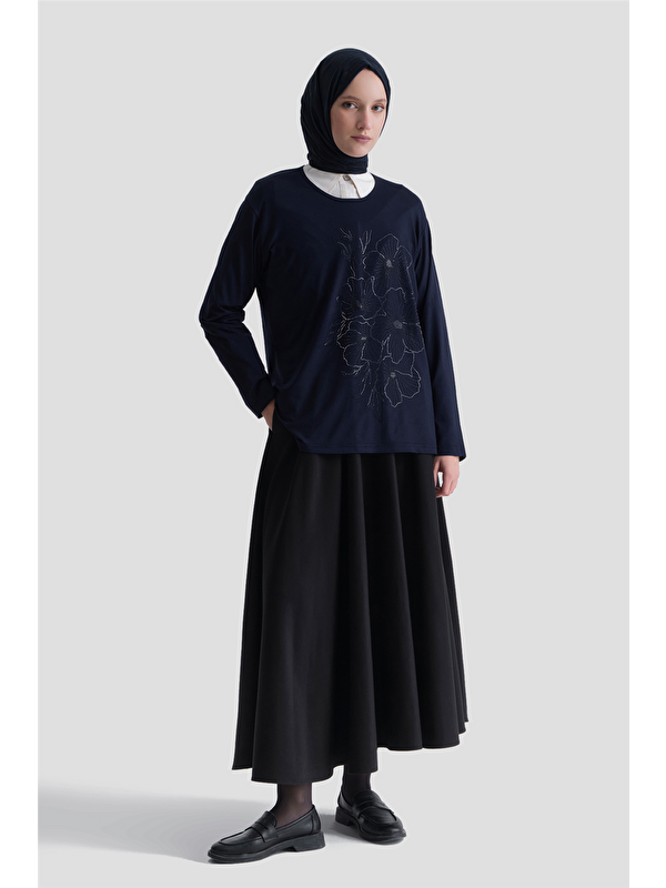 ARMİNE Penye Lacivert Anne Bluz