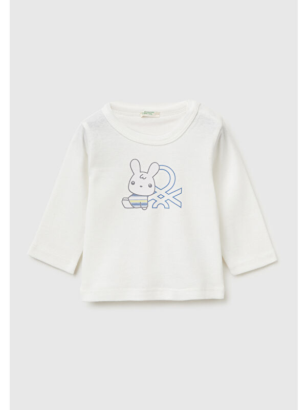 United Colors Of Benetton Bebek Su Bazlı Logo Baskılı Omzu Gizli Çıtçıtlı Uzun Kollu T-Shirt
