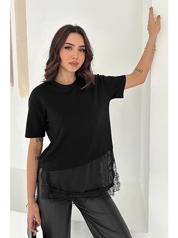 carla10 Dantel Detaylı T-Shirt