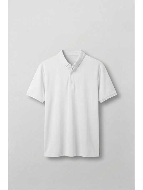 Abluka Online Erkek Slim Fit Düğmeli Triko Yaka Polo T-Shirt Beyaz