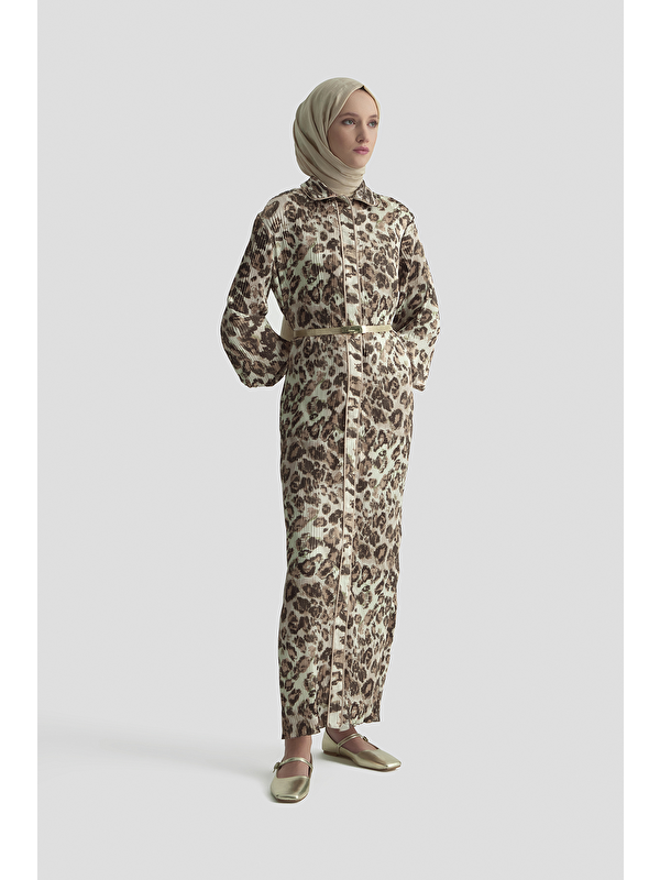 ARMİNE Leopar Desenli Elbise Camel