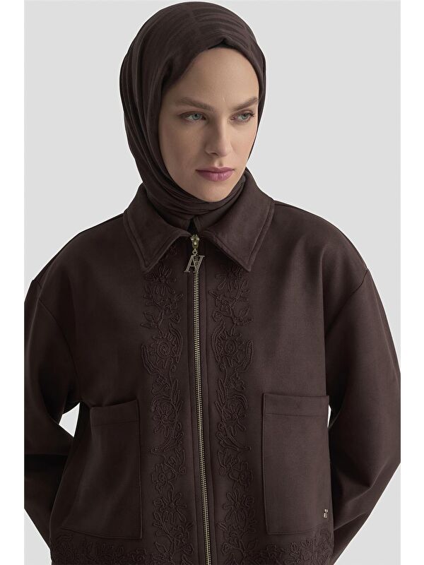 ARMİNE Nakışlı Süet Takım 25Kd1505 Kahverengi