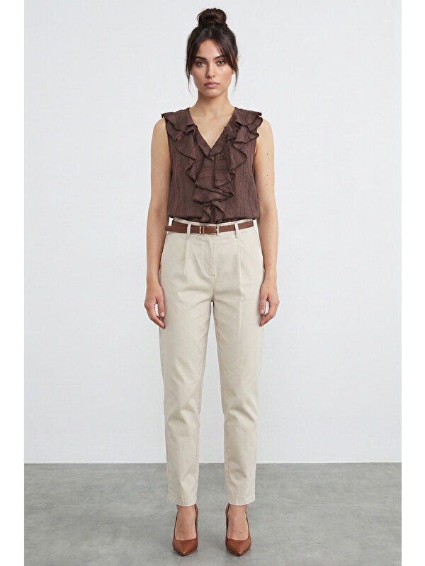 Fullamoda Kemerli Cepli Gabardin Pantolon