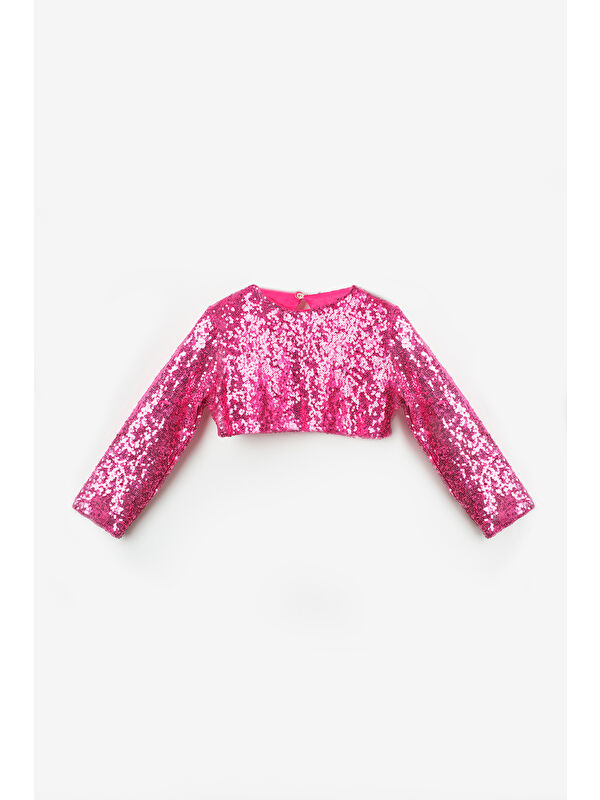 Le Mabelle Fuşya Uzun Kollu Pullu Kız Çocuk Crop Bluz
