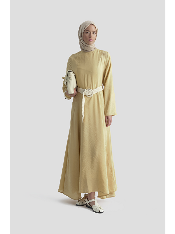 ARMİNE Beli Pensli Elbise Camel