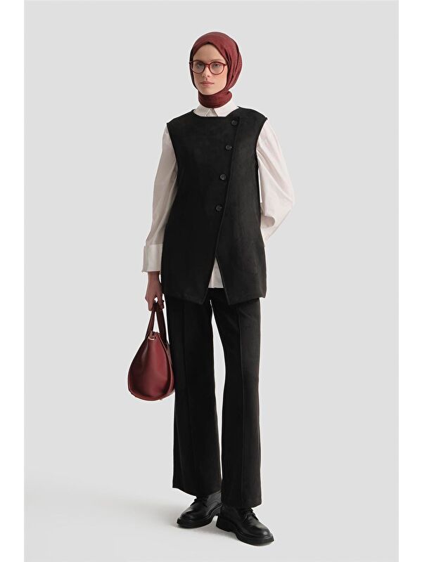 ARMİNE Yelekli Süet Takım 25Kd4395 Siyah