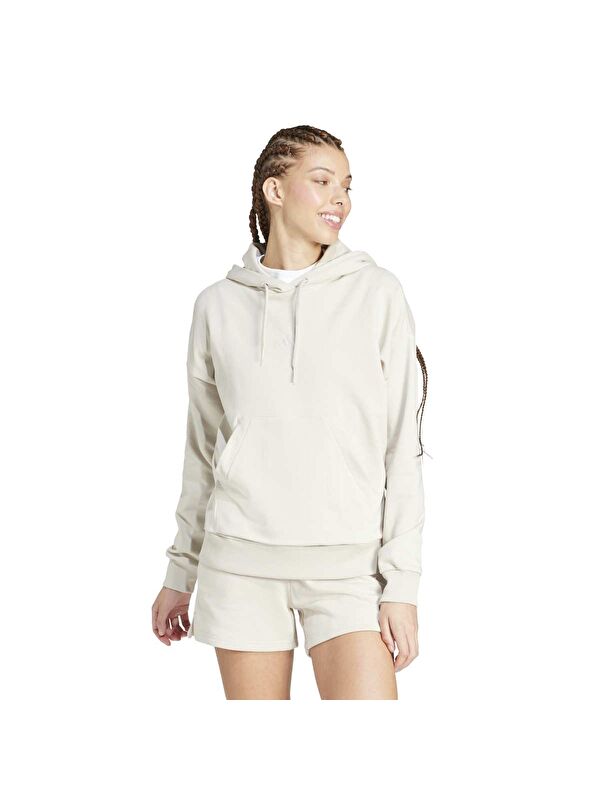 Adidas Essentials Small Logo French Terry Kadın Bej Kapüşonlu Sweatshirt