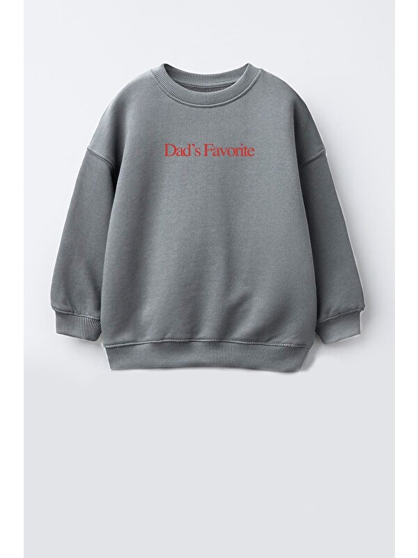 Monila Unisex Çocuk 3 İplik Kumaş Slogan Baskılı Sweatshirt