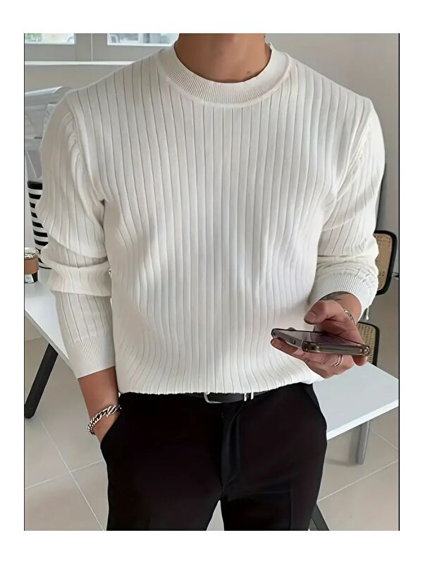 Tarz Cool Erkek Bisiklet Yaka Slim Fit Triko Kazak