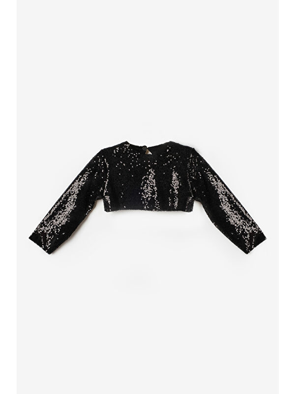 Le Mabelle Siyah Uzun Kollu Pullu Kız Çocuk Crop Bluz
