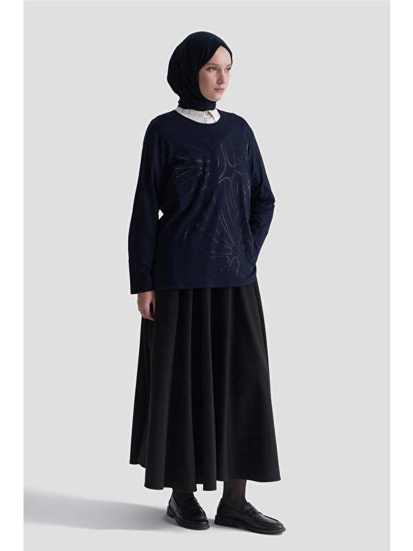 ARMİNE Penye Lacivert Anne Bluz