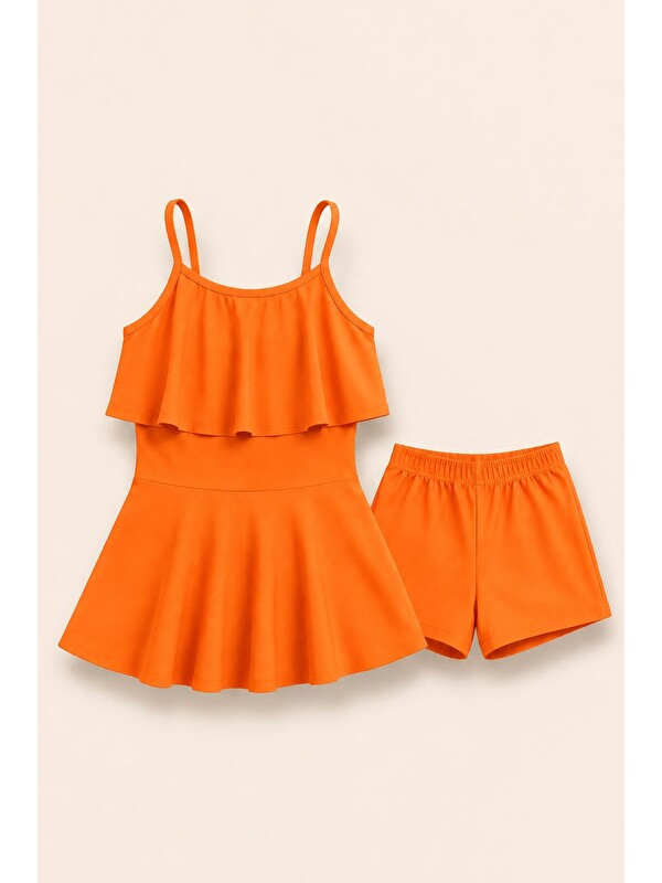 My Kids Wear Kız Çocuk Askılı Fırfırlı Elbise ve Şortlu 2'li Takım 12924