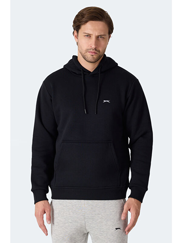 SLAZENGER MOONLIGHT I Erkek Kapüşonlu Siyah Sweatshirt