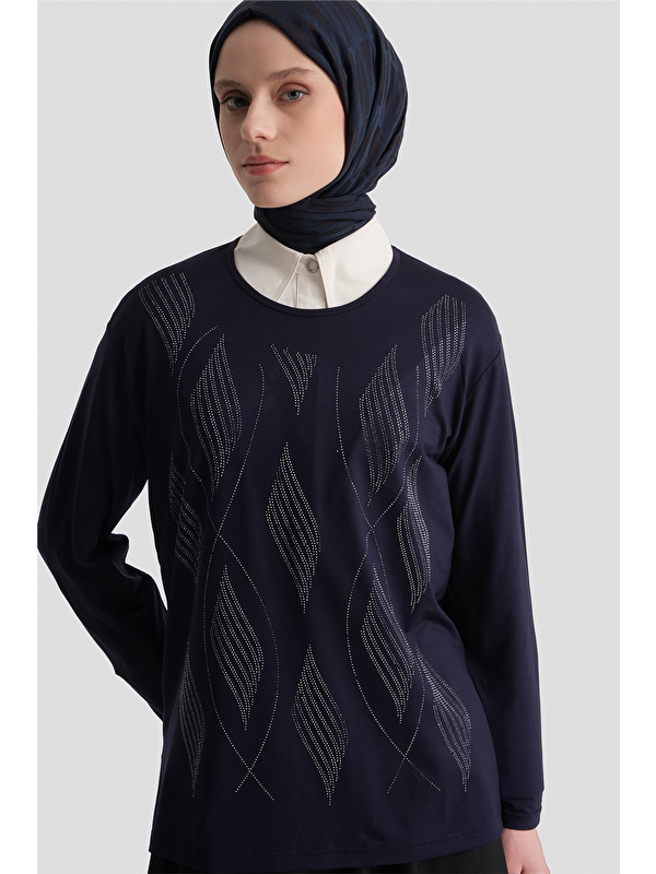 ARMİNE Penye Lacivert Anne Bluz
