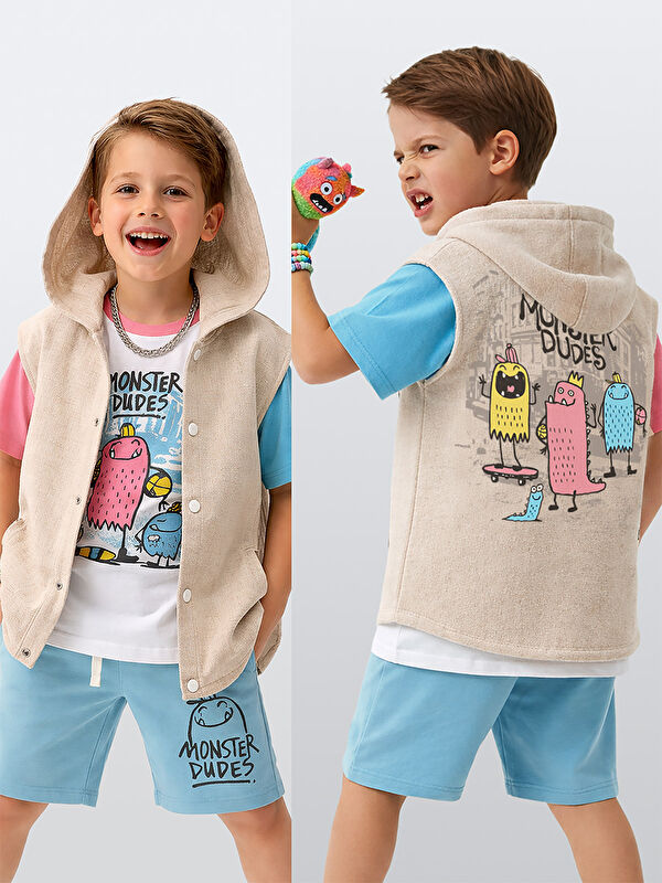 Denokids Canavar Erkek Çocuk Yelek Gömlek