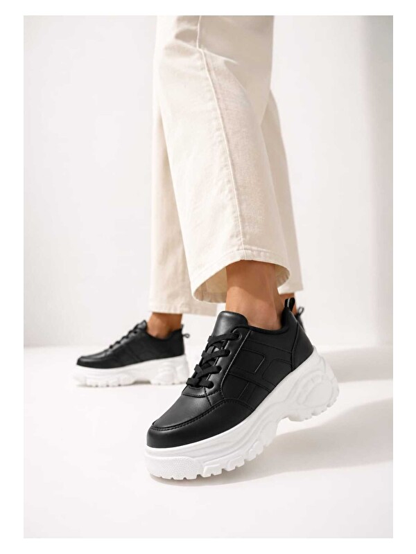 Slipcat Kadın Günlük Kullanım, 6 cm Yükseltilmiş Tabanlı, Bağcıklı, Spor Sneakers