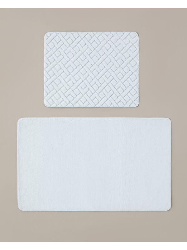 English Home Gridline Kaydırmaz Taban Banyo Paspası Seti 60x100 cm + 50x60 cm Beyaz