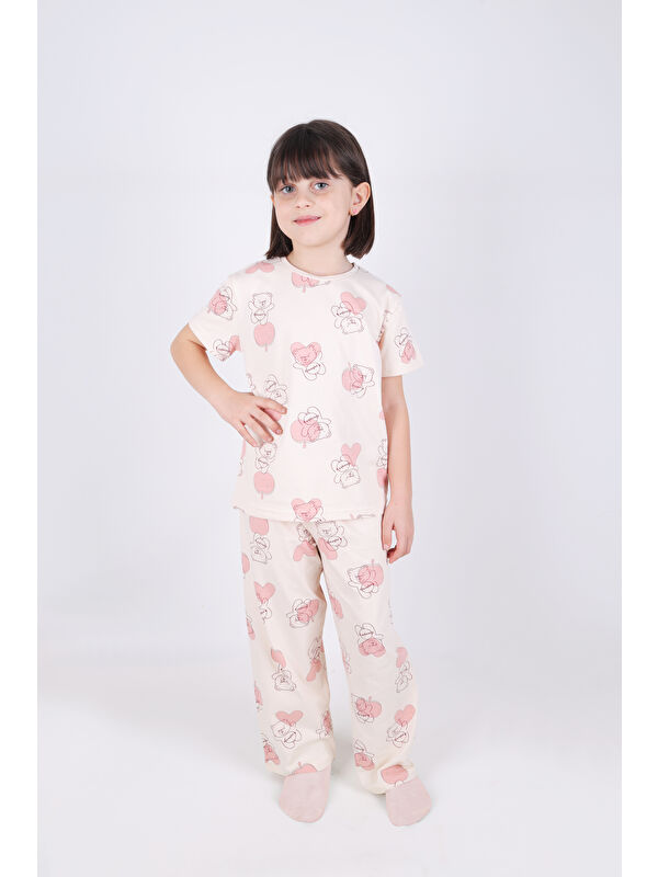 Koza İç Giyim Kız Çocuk Pamuklu Kalpli Desenli Pijama Takımı