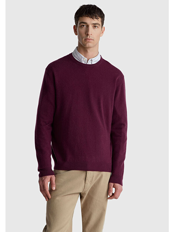 United Colors Of Benetton Erkek Mürdüm %100 Merino Bisiklet Yaka Kazak