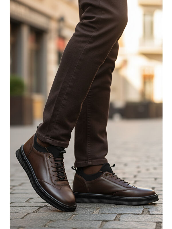 Kahve Hakiki Deri Büyük Numara Erkek Casual Ayakkabı 2517 M - Görsel 4