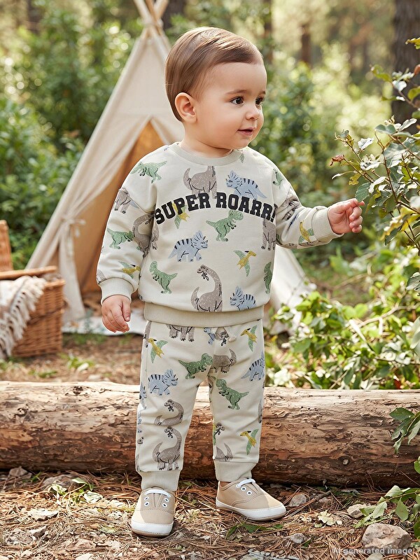 Civil Baby Dinozor Baskılı 6-18 Ay Sweatshirt - Bej