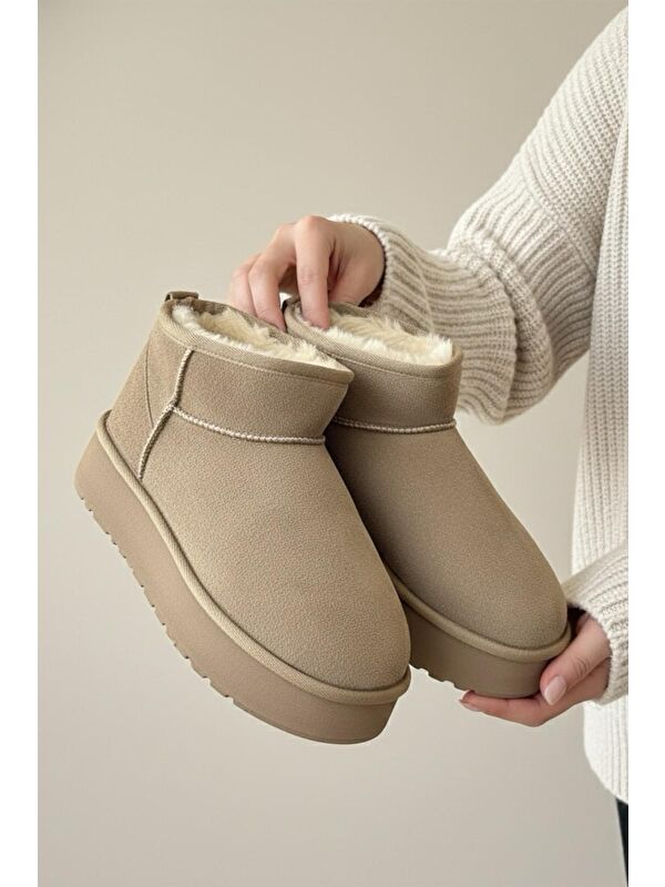 Frz F2150 Süet Içi Kürklü Yünlü Kalın Tabanlı Yüksek Topuklu Kadın Bot - Görsel 4