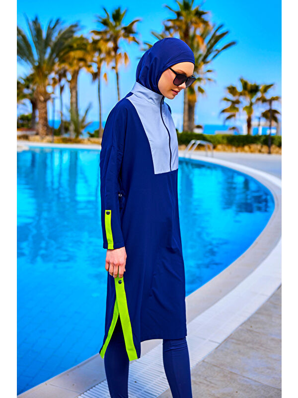 Marina Tam Kapalı Tesettür Mayo M2527-3 Lacivert
