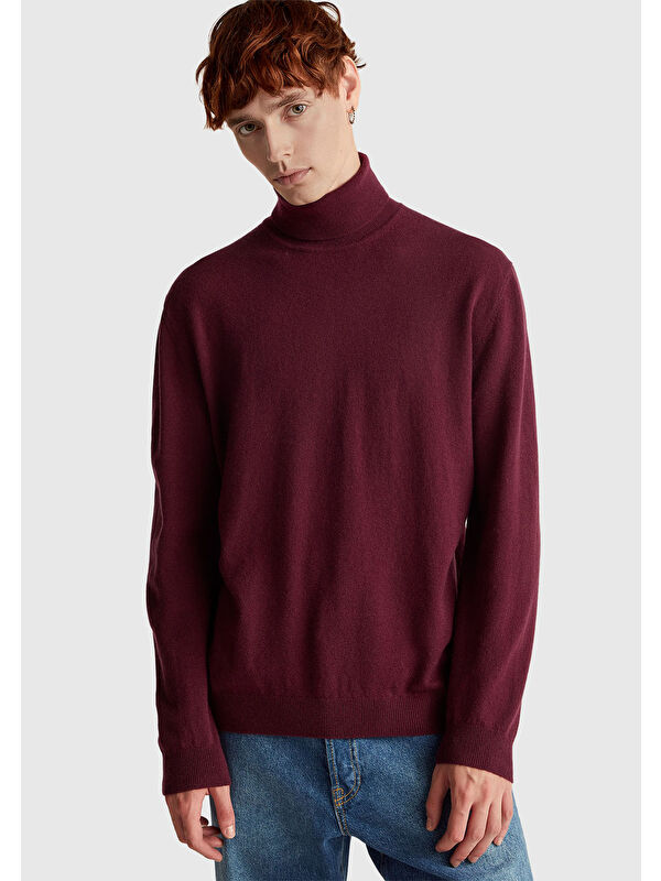 United Colors Of Benetton Erkek Mürdüm %100 Merino Boğazlı Kazak