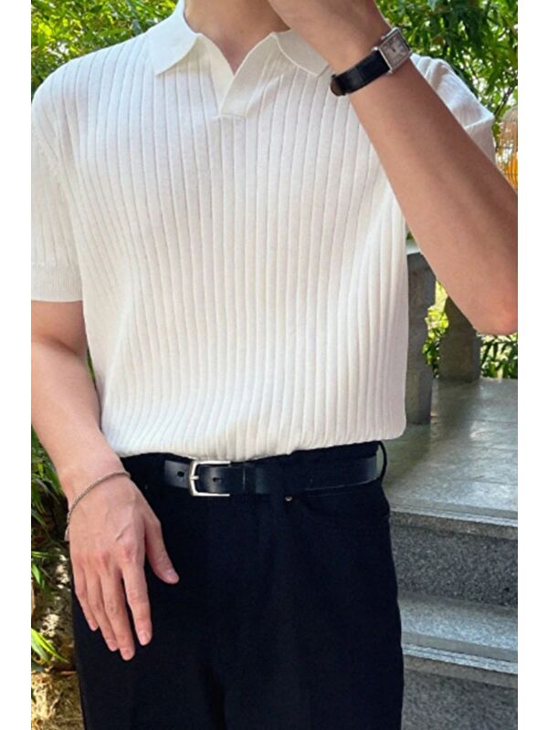 Tarz Cool Erkek Fitilli Polo Yaka Triko T-Shirt