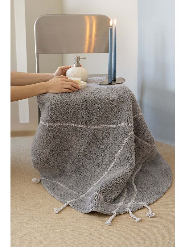 İrya Travertine Yuvarlak Banyo Paspası %100 Pamuk 100x100 Gri