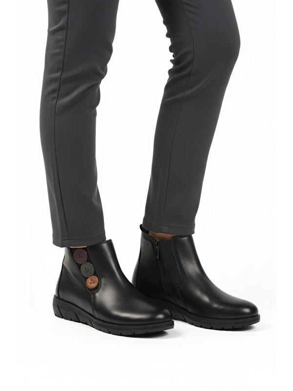 Siyah Hakiki Deri Anatomik Kaymaz Taban Kadın Bot Z406 Z - Görsel 2