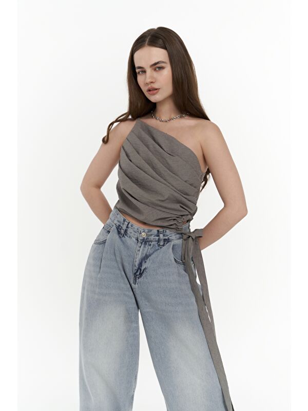 Mai Collection Calista Bağlamalı Gri Crop