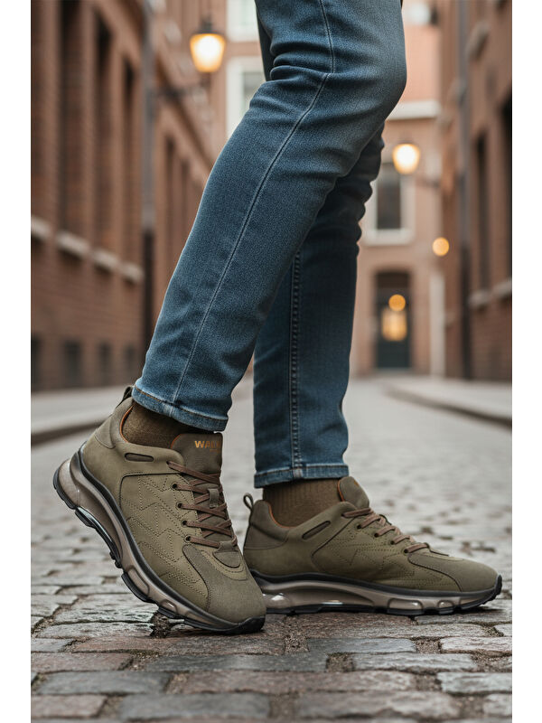 Haki Bağcıklı Hakiki Deri Erkek Spor Ayakkabı 2623 M - Görsel 4