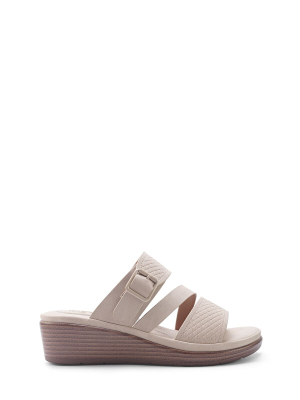 105511.Z5FX Bej Kadın Dolgu Topuk Terlik - Görsel 2