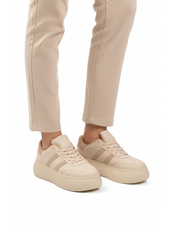 Ayakmod Bej Yüksek Taban Bağcıklı Unisex Sneaker DVS-01 Z