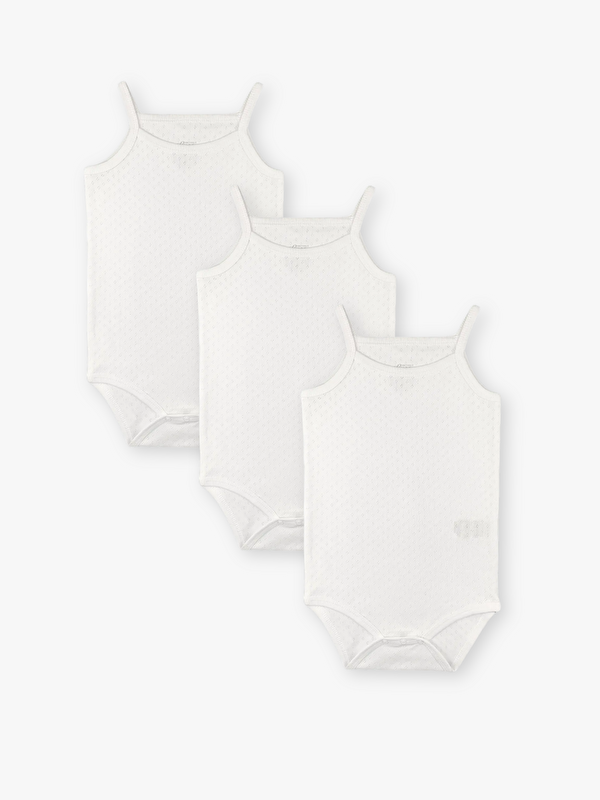 Luggi Baby Kare Yaka Pamuklu İp Askılı Kız Bebek Jakarlı Çıtçıtlı Body 3'lü (Yenidoğan - 5 Yaş)