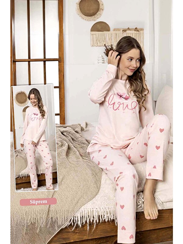 Remsa Kadın Kalp Desen Suprem Pijama Takımı 0327 Pembe02