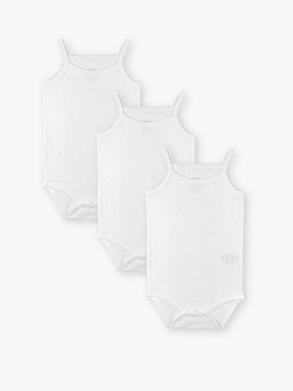 Luggi Baby Kare Yaka Pamuklu İp Askılı Kız Bebek Jakarlı Çıtçıtlı Body 3'lü (Yenidoğan - 5 Yaş)