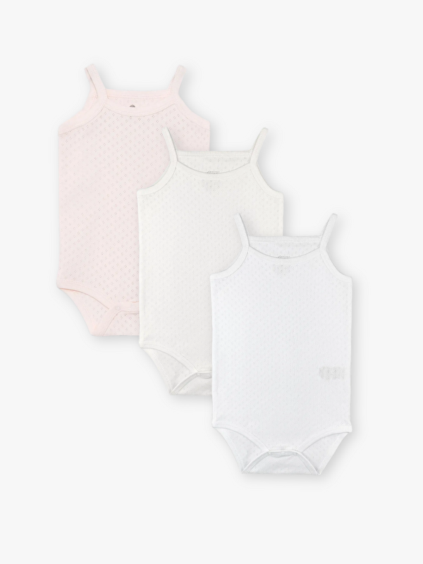 Luggi Baby Kare Yaka Pamuklu İp Askılı Kız Bebek Jakarlı Çıtçıtlı Body 3'lü (Yenidoğan - 5 Yaş)
