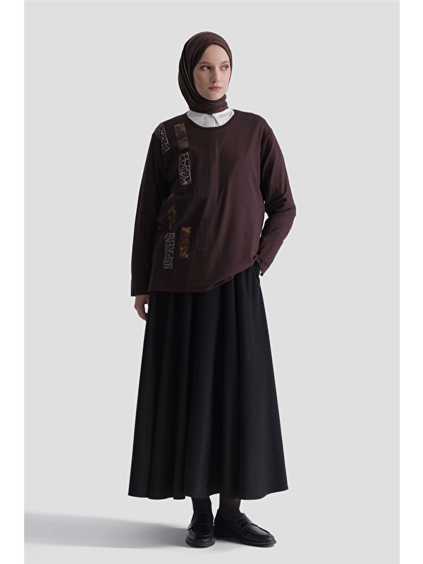 ARMİNE Penye Kahve Anne Bluz