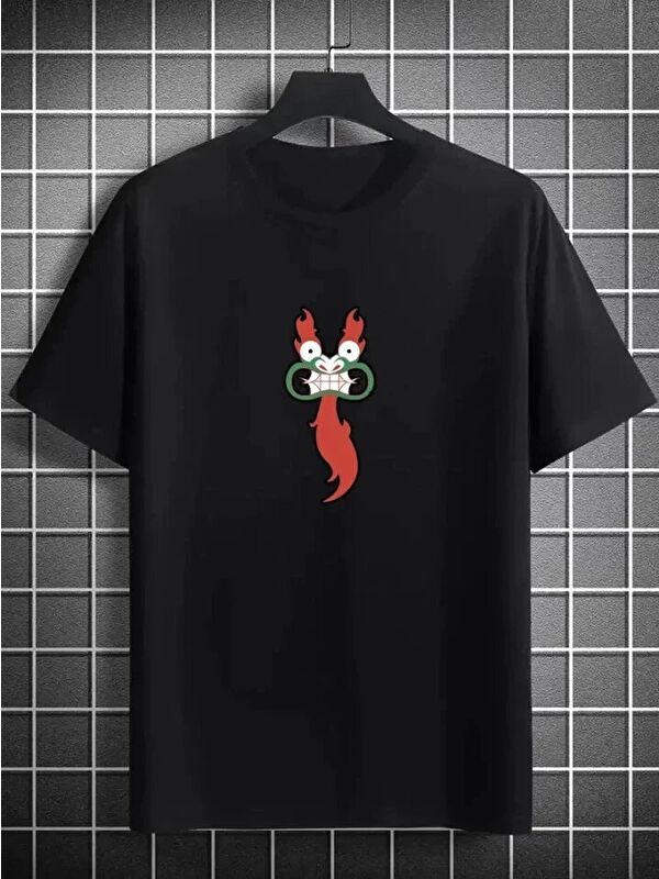 Jane's Unisex Bisiklet Yaka Baskılı Oversize T-Shirt - Siyah