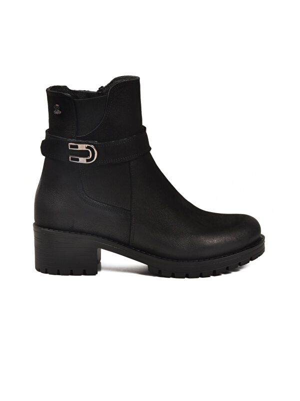 Siyah Nubuk Hakiki Deri Polarlı Kaymaz Kadın Bot 3376K Z - Görsel 3