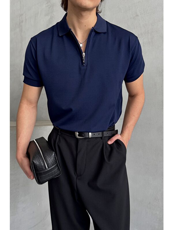 HYMAN Erkek Oversize Fermuarlı Polo Yaka Triko T-Shirt