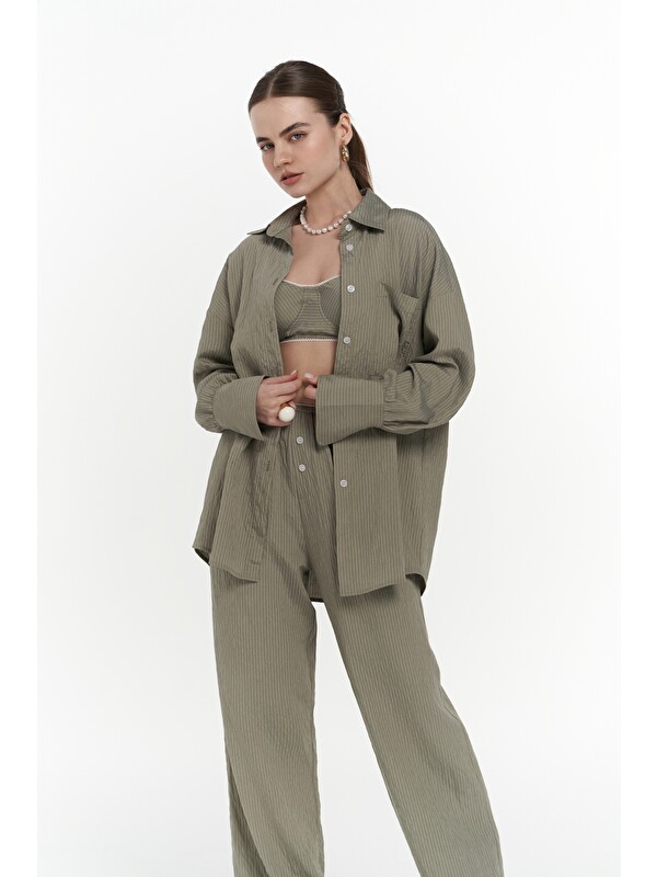 Mai Collection Melia Dantel Detay Soft Haki Üçlü Takım