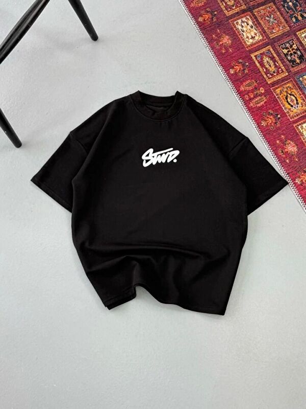 Jane's Erkek Baskılı Oversize T-shirt - Siyah