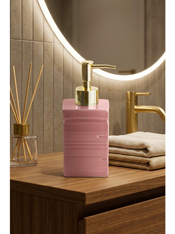 Porsima 3206 Seramik Sıvı Sabunluk - Tezgah Üstü Banyo Mutfak Lavabo Sabunluğu - 275 Cc Pudra