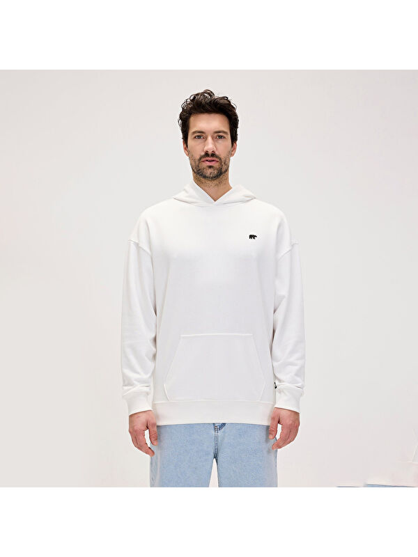Bad Bear Drake Oversize Erkek Beyaz Kapüşonlu Hoodie