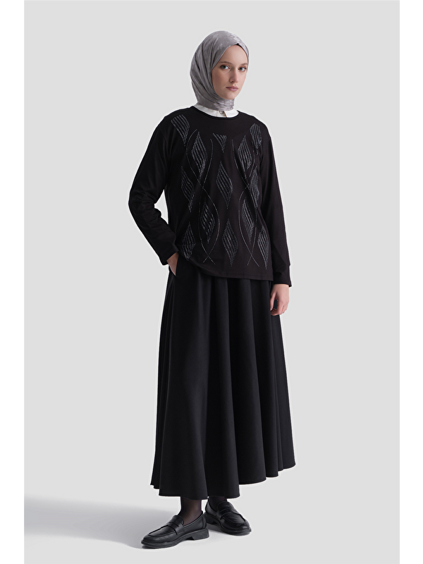 ARMİNE Penye Siyah Anne Bluz