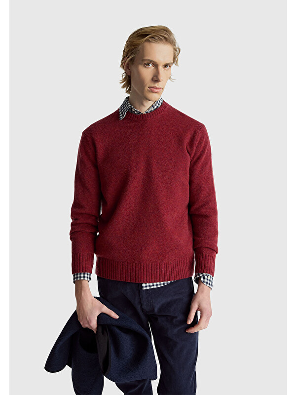 United Colors Of Benetton Erkek Bordo Bisiklet Yaka Shetland Kazak